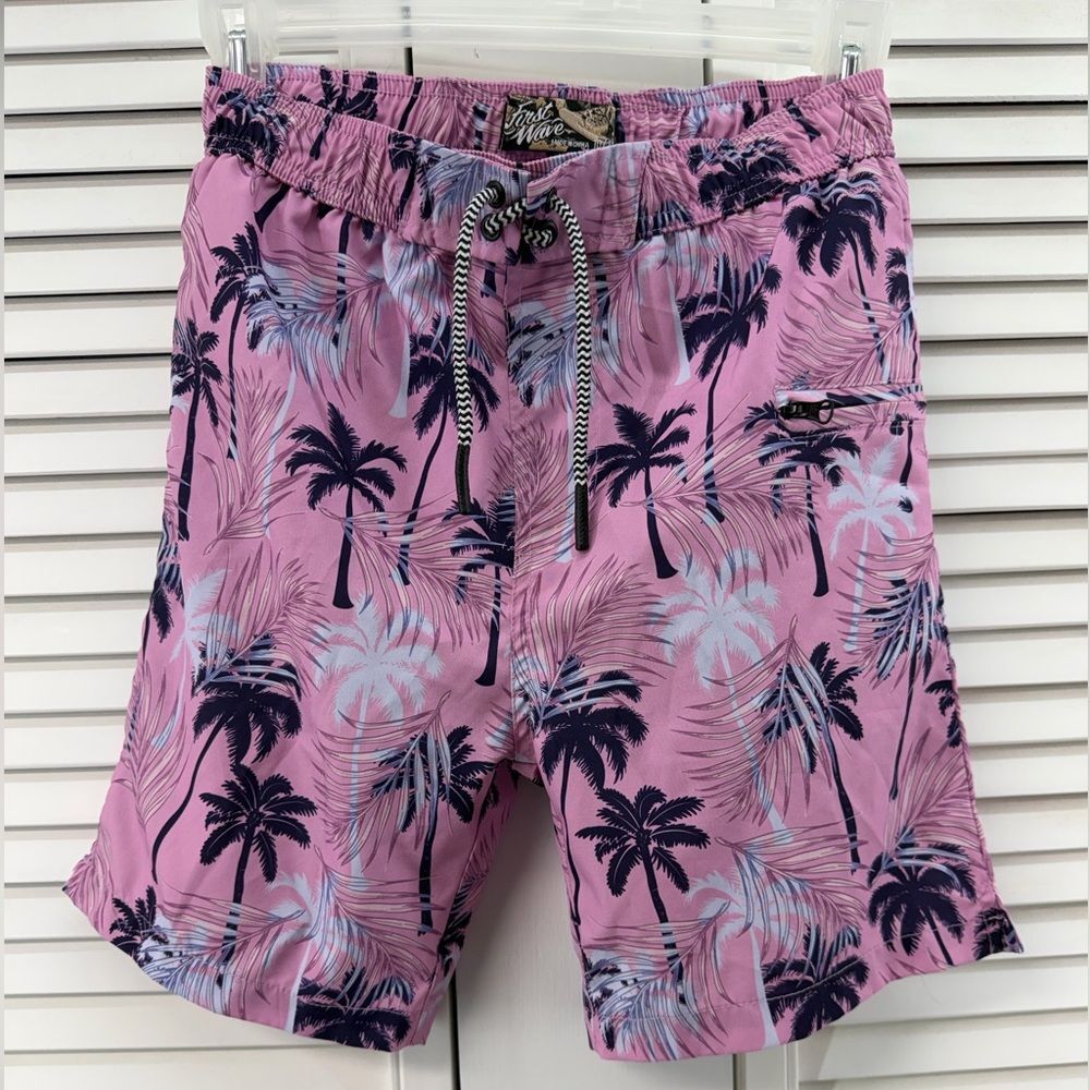 First wave size 10-12 purple palm tree Swim Shorts
